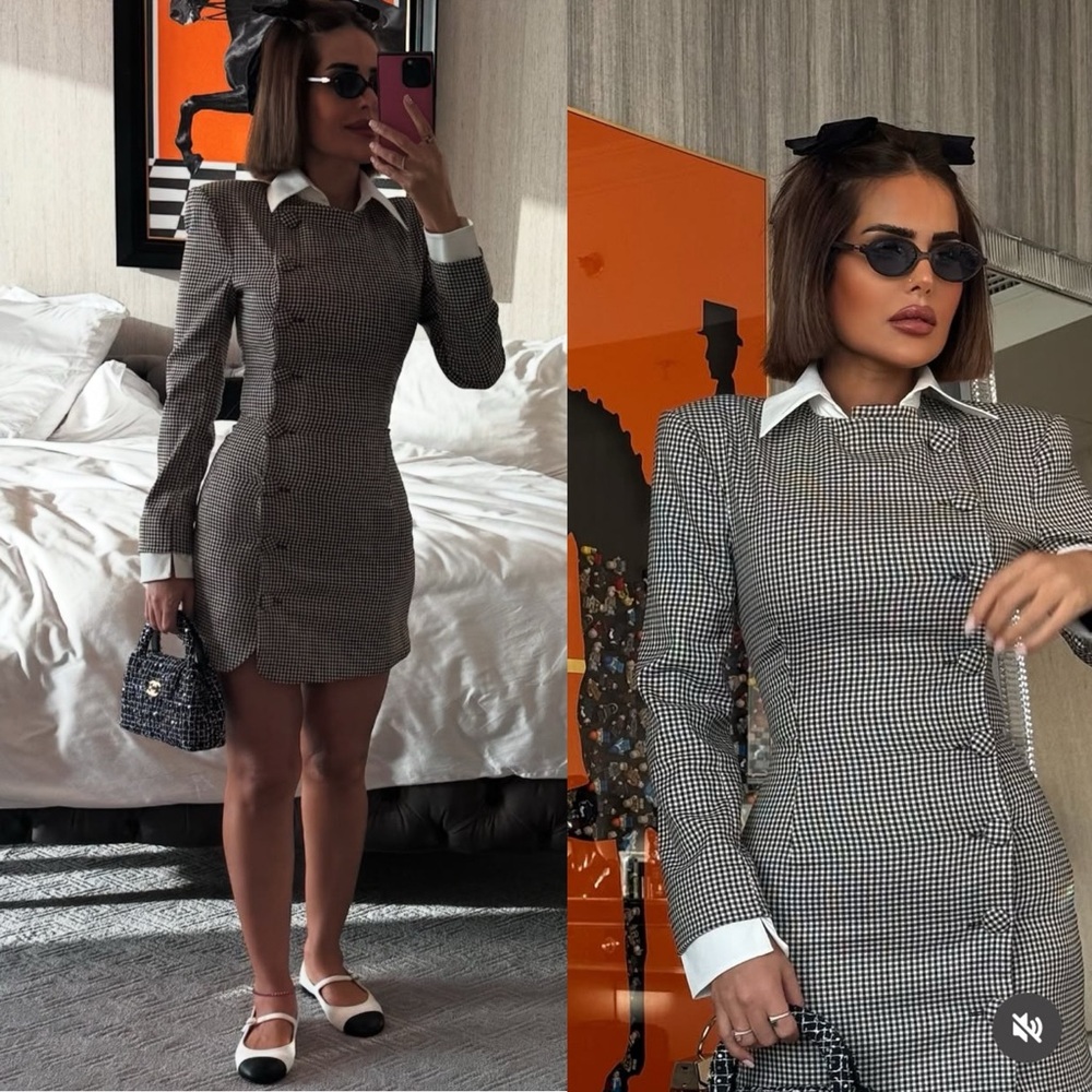 House of CB LEONI Brown Puppytooth Check Bodycon Mini Dress NWOT‎ Size XL